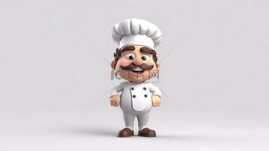 帽子卡通背景图片_戴着白帽子的厨师的卡通风格 3D 插图