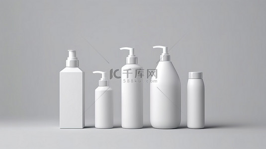 准备使用带有可定制包装模型的白色化妆品瓶 3D 渲染