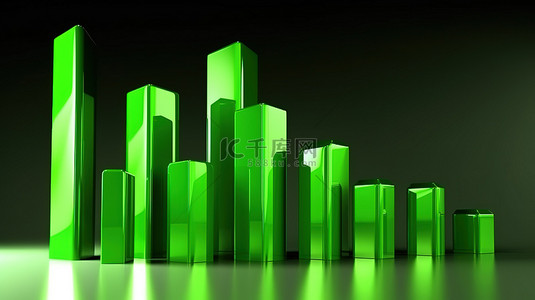 发光祖母绿指标代表 3D 渲染中的上升市场趋势