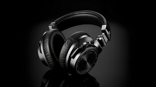 深色背景上的时尚黑色耳机 3D 插图