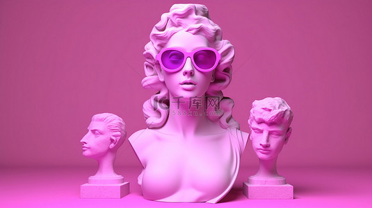 女模特背景图片_现代波普艺术风格的金星女神雕塑，戴着粉色太阳镜，令人惊叹的 3D 插图