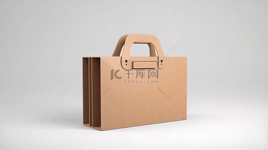 牛皮背景图片_牛皮纸板笔记本电脑包装盒的 3D 渲染，手柄位于白色背景上，用于产品模型