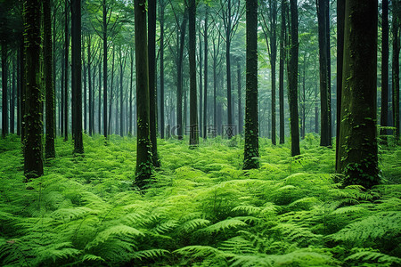 森林地区的蕨类植物森林