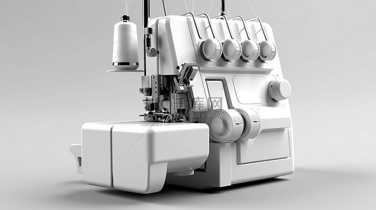 裁缝背景图片_干净的白色背景上的缝纫包缝机非常适合纺织品生产 3D 概念