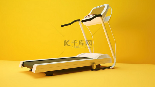 跑步黄色背景图片_黄色背景与 3D 渲染跑步机或跑步机