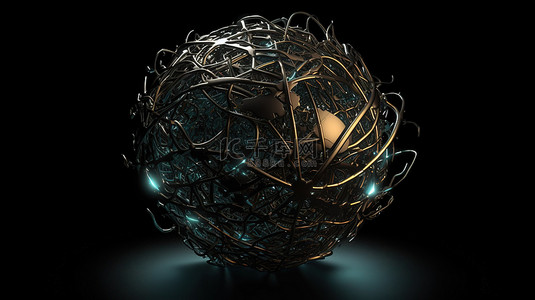 球形抽象组合黑色背景 3d 渲染