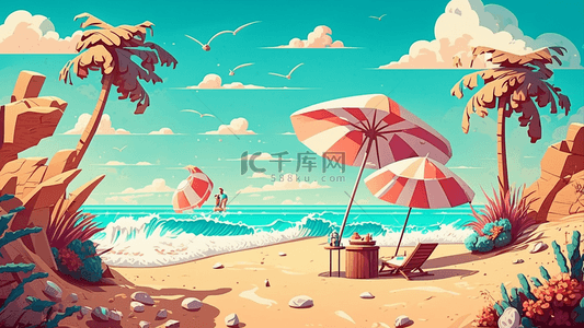 沙滩太阳伞背景图片_夏日遮阳伞沙滩背景