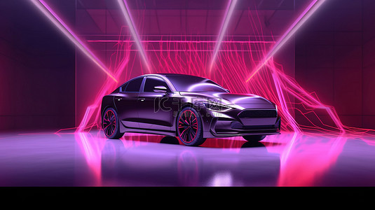 汽车速度感背景图片_霓虹灯下带盖汽车的 3D 渲染