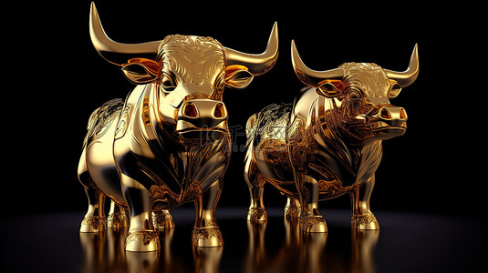 黑金背景图片_金牛和浣熊的深色 3D 渲染