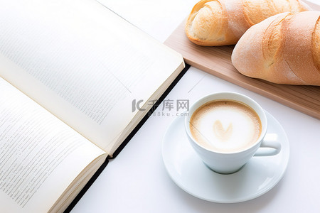 电子阅读器背景图片_一个电子阅读器，里面有面包和一杯咖啡