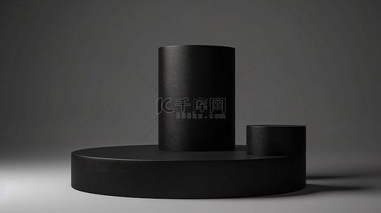 产品台阶背景图片_时尚的 3D 平躺圆柱显示器，带黑色背景和讲台台阶