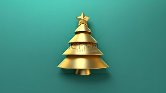 树图标背景图片_喜庆的圣诞树符号在潮水绿色背景 3d 渲染图标上闪闪发光的财神金