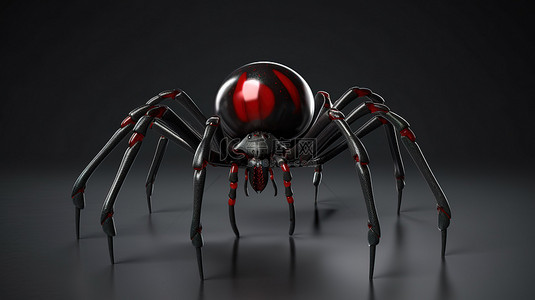 黑蜘蛛上险恶的蜘蛛红色细节完美适合万圣节和恐怖主题侧视图 3D 插图