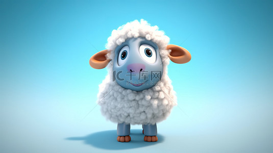 3D 卡通插图中可爱的小羊