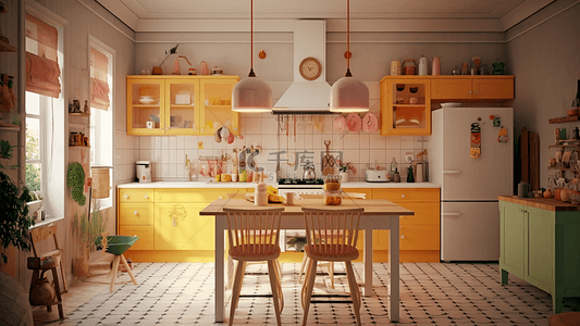 厨房黄色可爱格背景