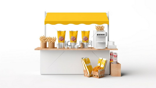 白色背景下小吃店样机的 3D 插图