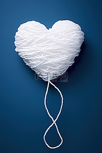 冬天温暖背景图片_棉绳制成的柔软的白色心形