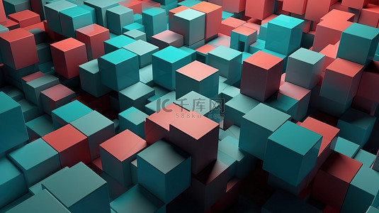 蓝色魔方背景图片_抽象 3d 艺术背景中立方体或盒子的等距视图