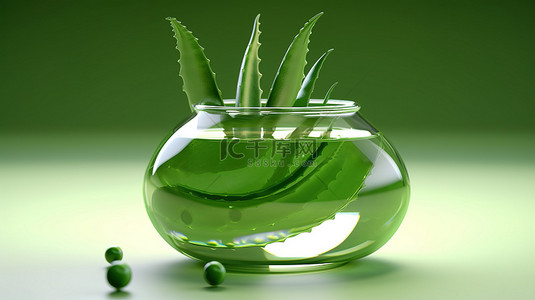 绿色天然背景图片_绿色芦荟凝胶插图的 3D 渲染