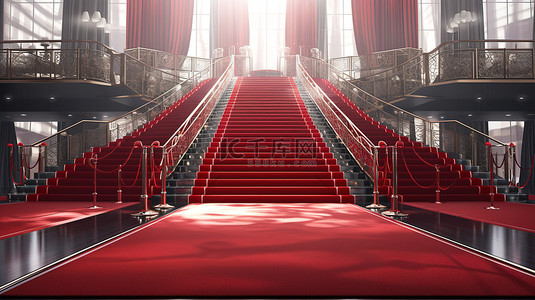 红地毯盛会高领奖台和楼梯 3D 渲染