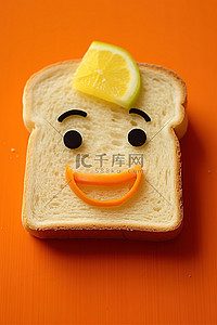 可爱的脸背景图片_一片面包被切成可爱的脸和脸
