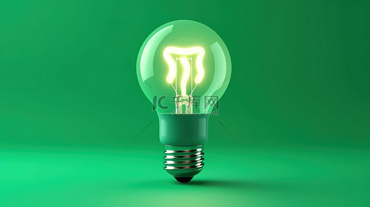 灯泡背景图片_3d 渲染最小灯泡图标标志与充满活力的绿色背景上的日光色调