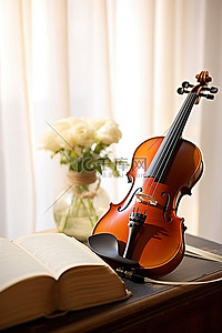 等待演奏的小提琴和书籍