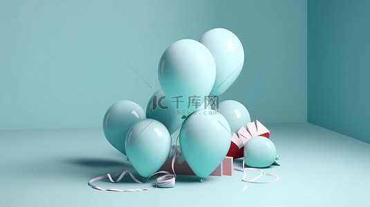 父亲节背景图片_气球装饰的 3D 渲染在浅蓝色背景下庆祝父亲节