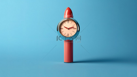 蓝色背景上手表和口红的 3D 插图，非常适合传达信息