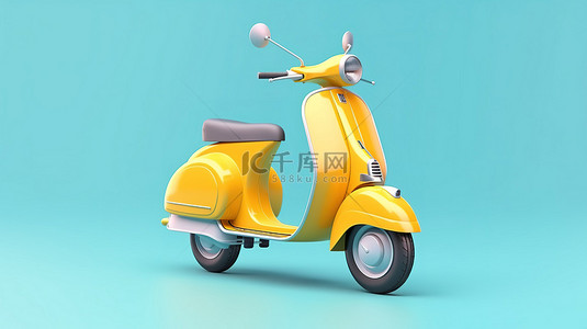 摩托车背景图片_老式复古蓝色摩托车反对白色和黄色背景 3d 渲染