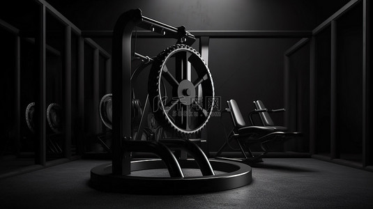 光滑铁质健身器材的黑色讲台 3D 渲染