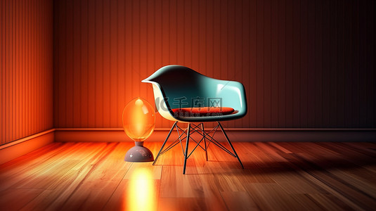 光滑的椅子通过照明 3D 渲染突出了木地板