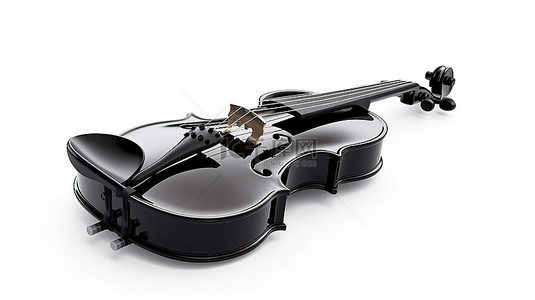 小提琴背景图片_优雅的黑色木制小提琴和弓展示在原始的白色背景 3D 渲染上