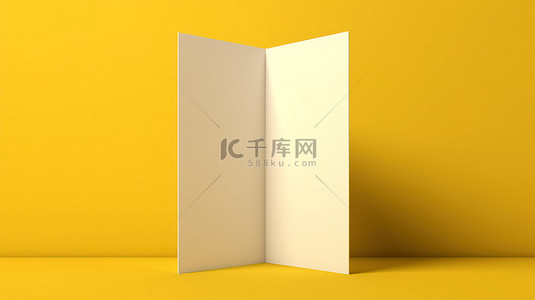 黄色背景软阴影上 a4 三折纸小册子样机的 3D 插图
