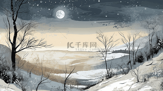 冬天夜晚雪景