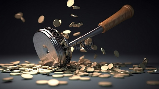 现金背景图片_注定失败的商业银币被锤击 3D 插图