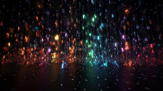 3d 渲染中抽象下落明亮粒子的迷人雨背景