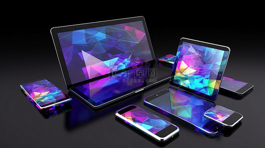 手机电脑模板背景图片_3D 数字渲染技术三重奏电脑平板电脑和智能手机