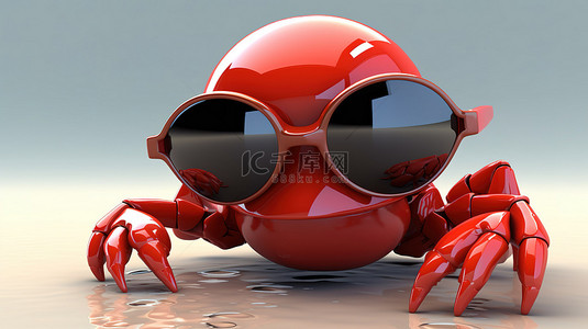卡通螃蟹背景图片_异想天开的 3D 卡通螃蟹戴着面具