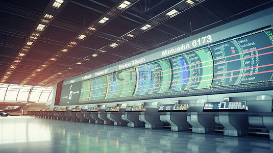 时间快速流逝的概念 3D 渲染机场出发板，白色背景秒表
