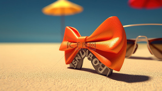 夏季折扣背景图片_用蝴蝶结和丝带装饰的夏季销售的 3d 渲染