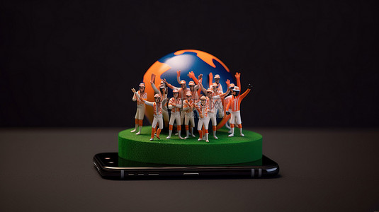 球员背景图片_印度 vs 荷兰板球比赛球员在 3D 半球上与智能手机描绘进行比赛