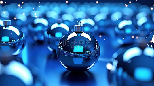 蓝色抽象背景与圣诞球圣诞快乐和新年快乐概念 3d