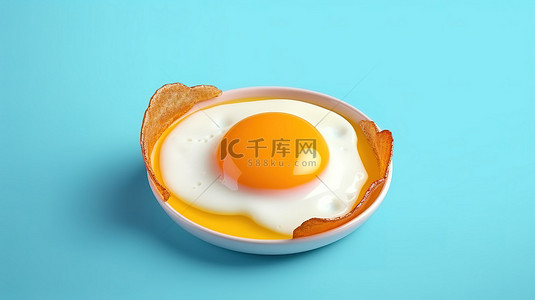 黄瓜炒鸡蛋背景图片_蓝色背景上带有孤立视图的煎蛋的 3D 渲染插图