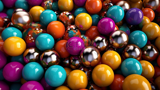 3D 渲染背景上色彩鲜艳的球