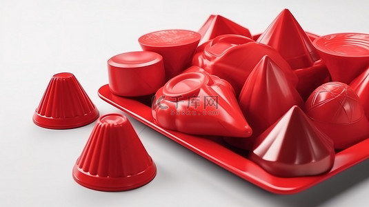 浅色背景塑料风格固体红色甜点的单色 3D 图标是一种甜蜜的享受