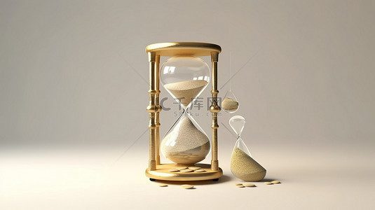 手表背景图片_3D 渲染白沙沙漏和金钱在简单的体重秤上