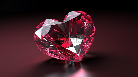 心形钻石背景图片_1 心形钻石的 3D 插图和非常适合情人节的文字