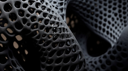 黑色粉末材料 3D 打印抽象模型的特写