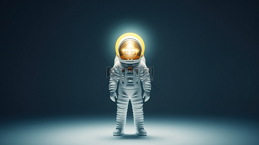 3D 渲染宇航员的设计，用灯泡代替头部